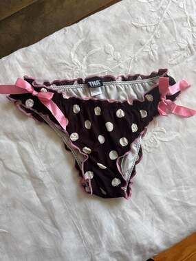 TNA by Lisa Lozano Brown Polka Dot Ruffle Bikini Bottoms Size L